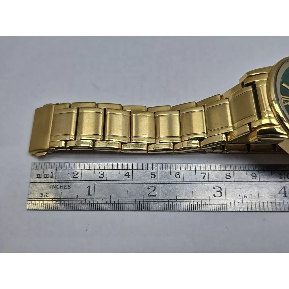 Armitron Mens Gold Tone Green Dial Day Date Quartz Watch 20/4935GP New Battery